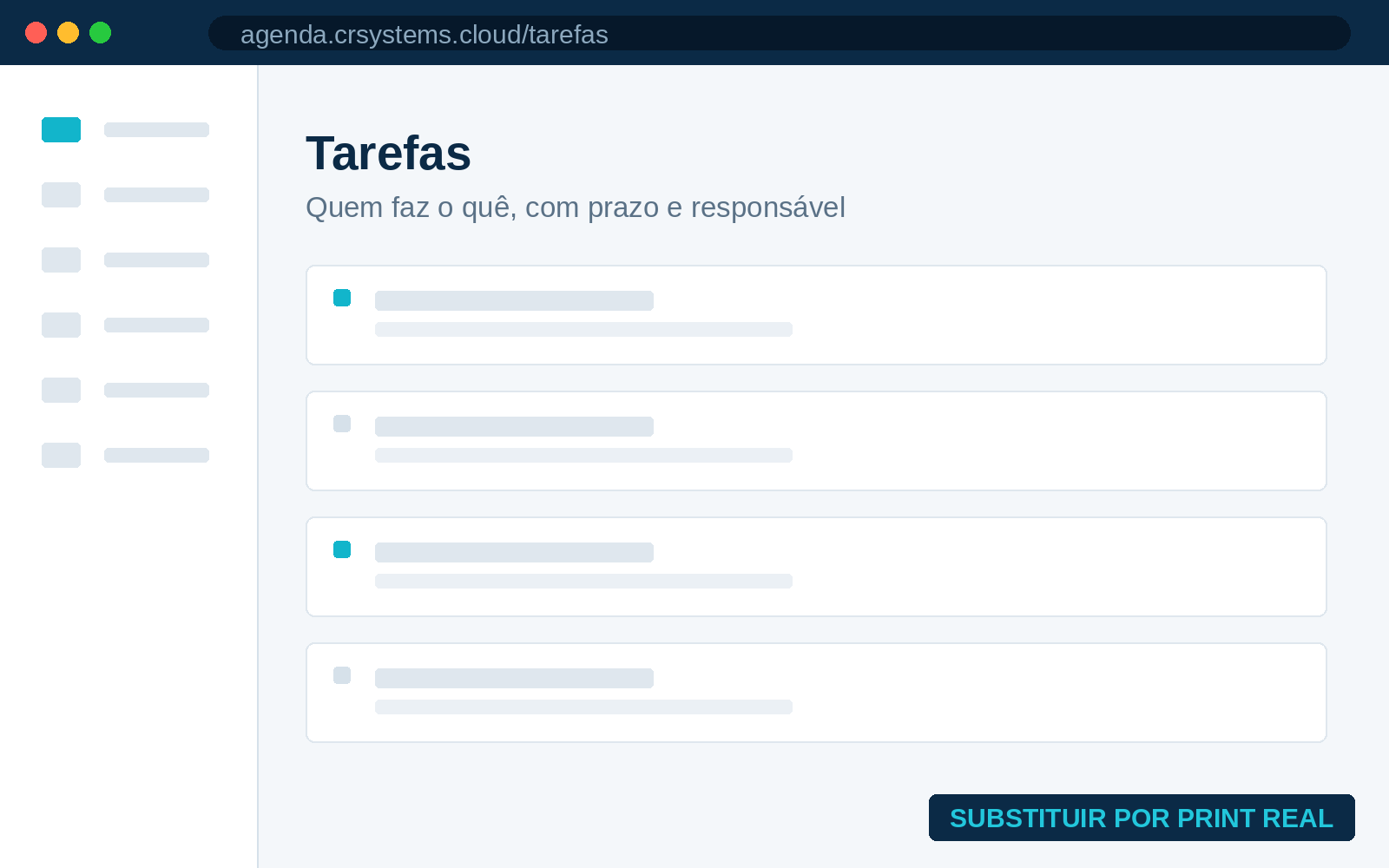 Tela de tarefas do CRSystems Agenda